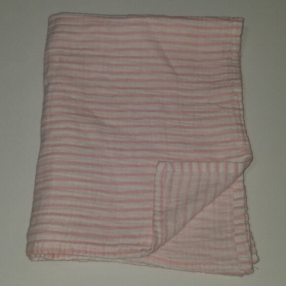Jessica Simpson Baby Pink White Stripe Muslin Cotton Swaddle Blanket Lovey 26x41 - Picture 1 of 4